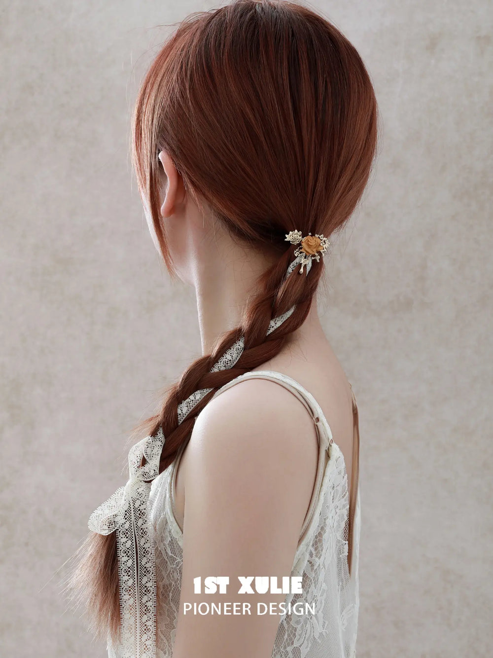 1ST XULIE Jewelry "Lace Rose" Victorian Lace Rose Hair Clip in 18K Gold Plated Brass - Side View