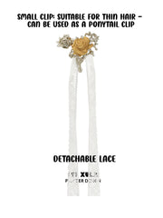 1ST XULIE Jewelry "Lace Rose" Victorian Lace Rose Hair Clip in 18K Gold Plated Brass - Packaging View