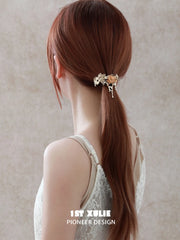 1ST XULIE Jewelry "Lace Rose" Victorian Lace Rose Hair Clip in 18K Gold Plated Brass - Side View