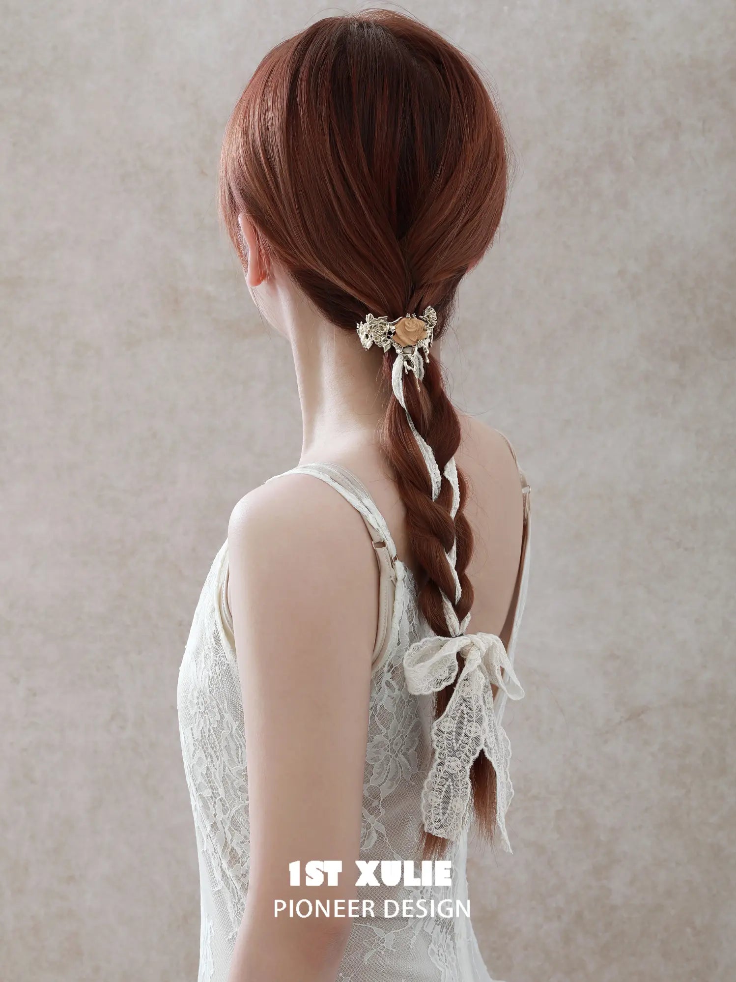 1ST XULIE Jewelry "Lace Rose" Victorian Lace Rose Hair Clip in 18K Gold Plated Brass - Material Texture