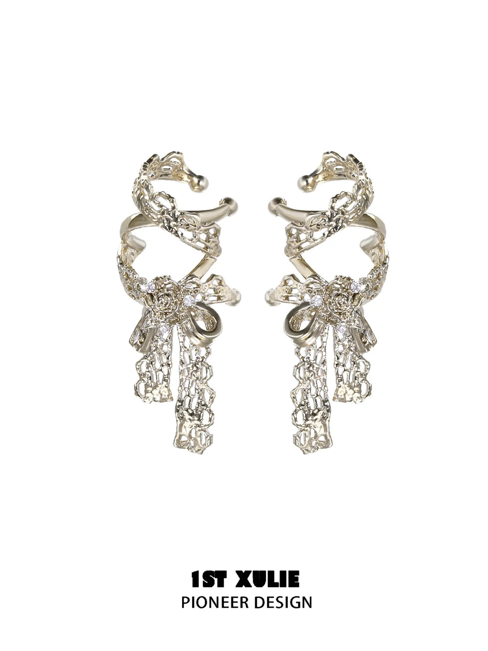 1ST XULIE Jewelry "Lace Rose" Vintage Bow Ear Cuffs in 18K Gold Plated - Back View