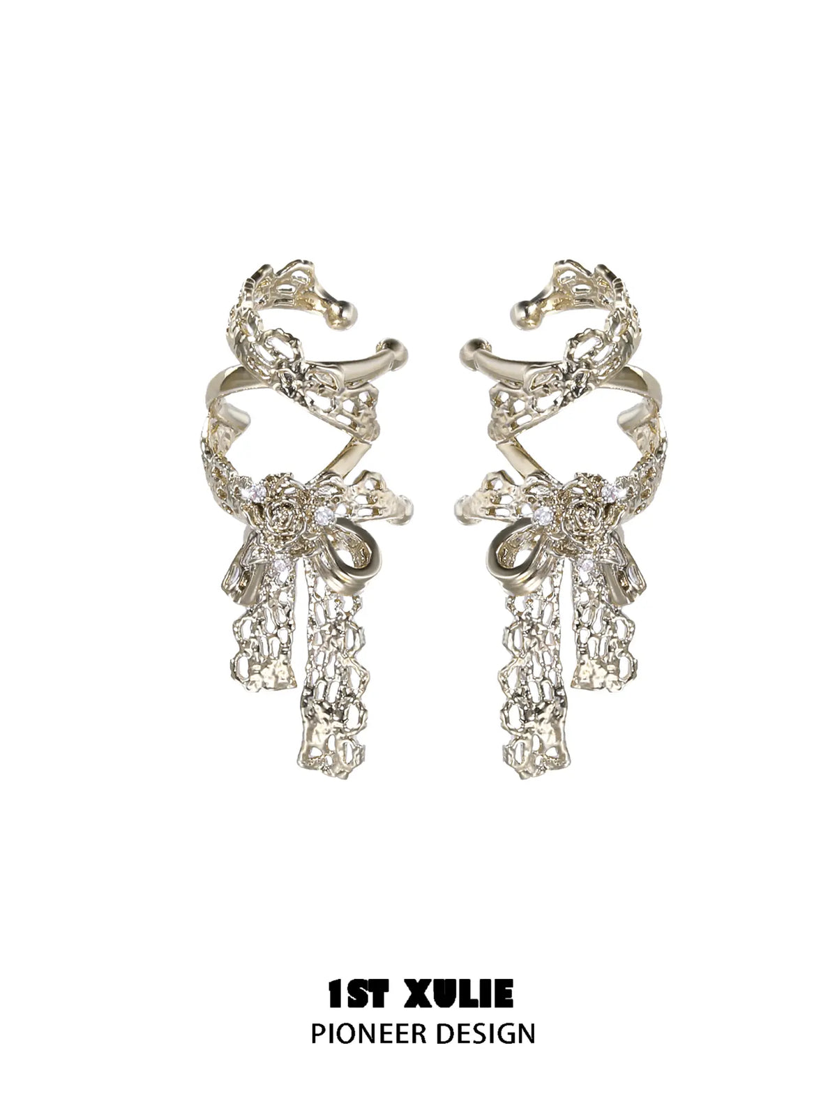 1ST XULIE Jewelry "Lace Rose" Vintage Bow Ear Cuffs in 18K Gold Plated - Back View