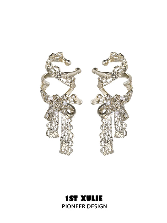 1ST XULIE Jewelry "Lace Rose" Vintage Bow Ear Cuffs in 18K Gold Plated - Back View