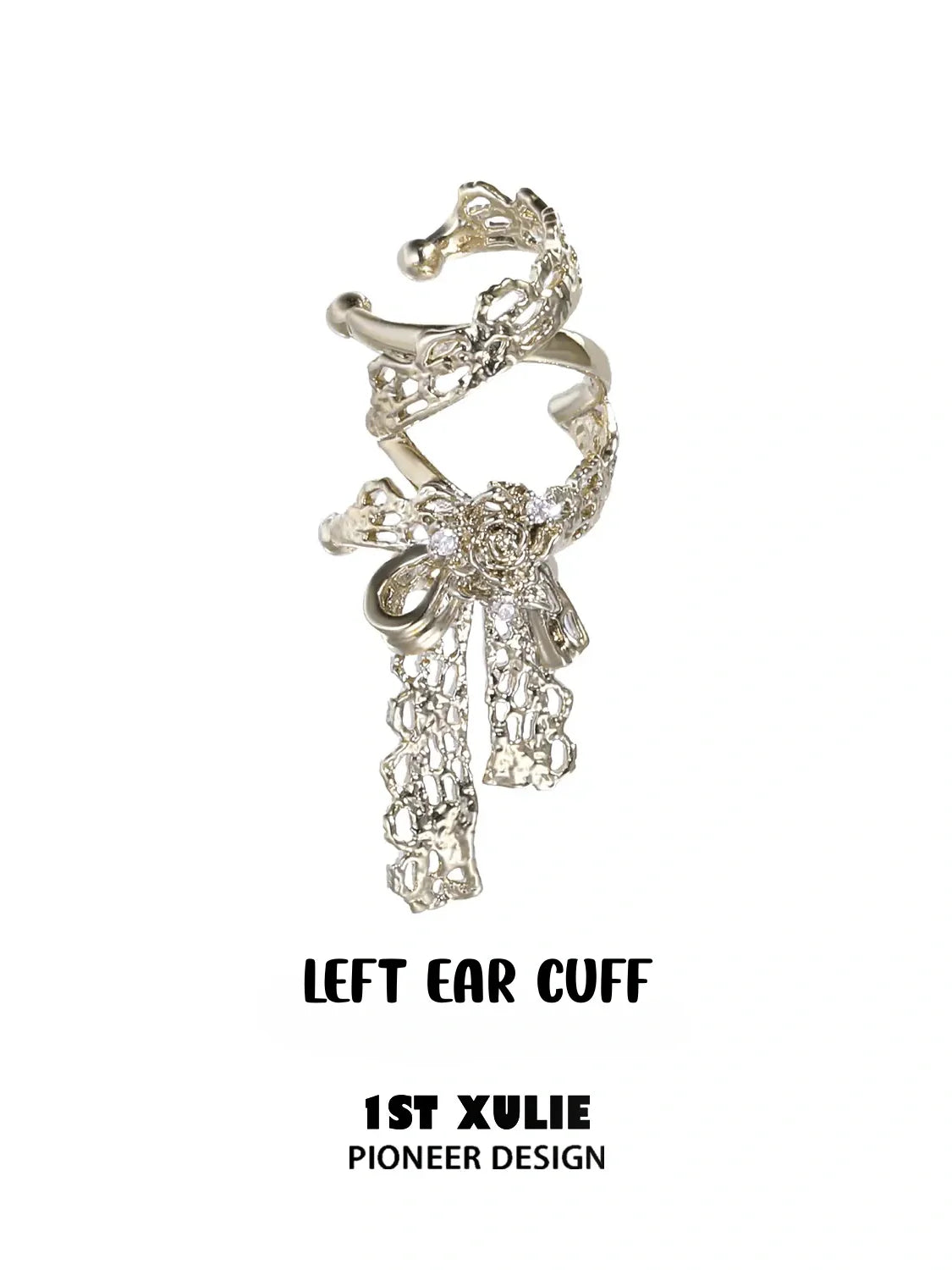 1ST XULIE Jewelry "Lace Rose" Vintage Bow Ear Cuffs in 18K Gold Plated - Packaging View