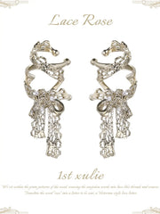 1ST XULIE Jewelry "Lace Rose" Vintage Bow Ear Cuffs in 18K Gold Plated - Texture
