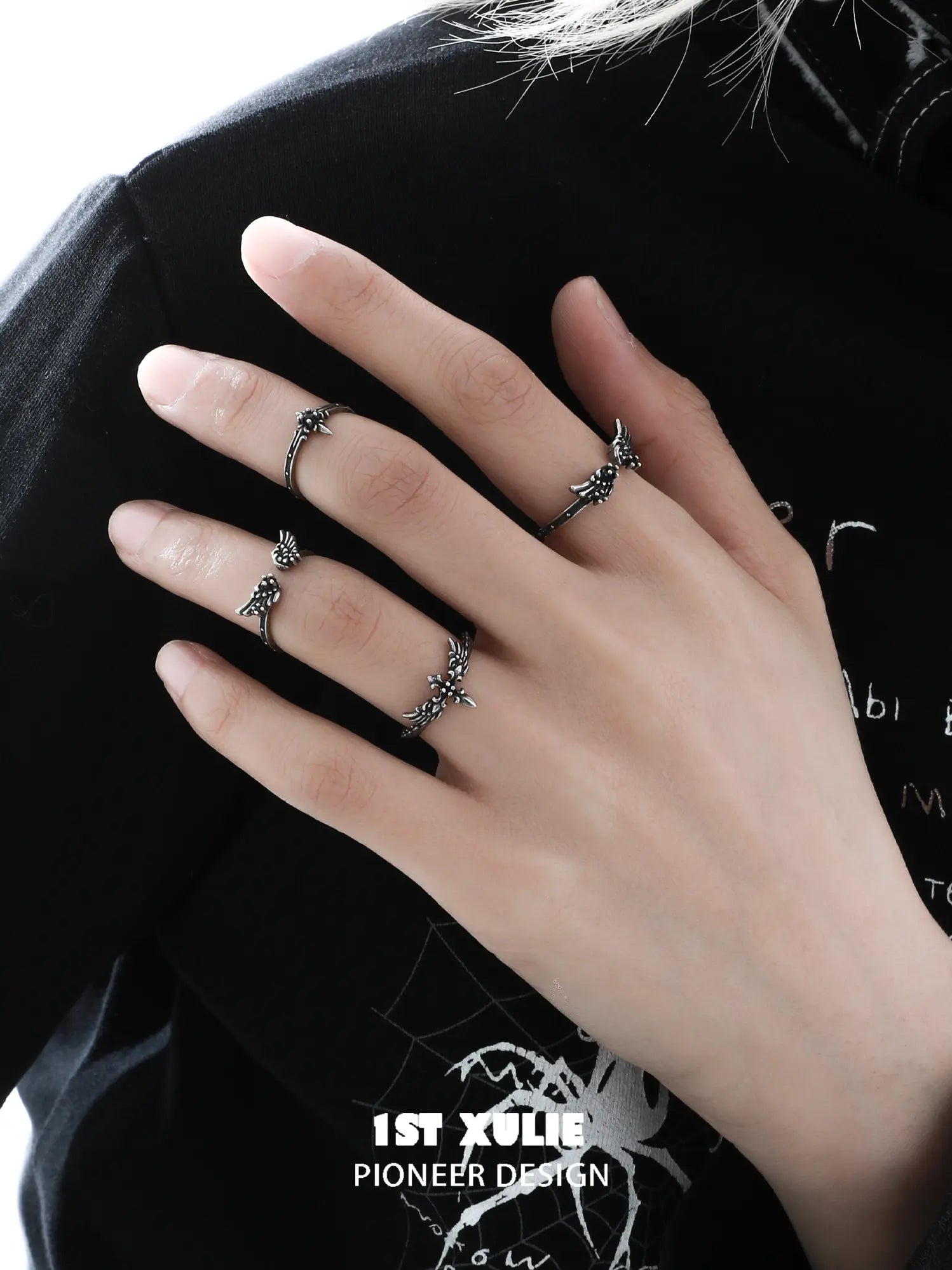 1ST XULIE Jewelry "FALLEN ANGEL" Vintage Fallen Angel Cross Ring in 925 Sterling Silver - Side View