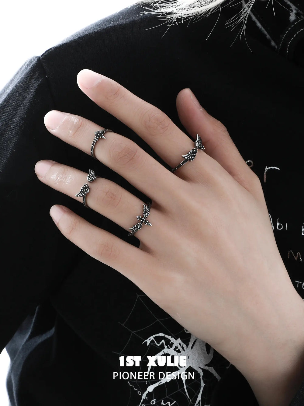 1ST XULIE Jewelry "FALLEN ANGEL" Vintage Fallen Angel Cross Ring in 925 Sterling Silver - Side View