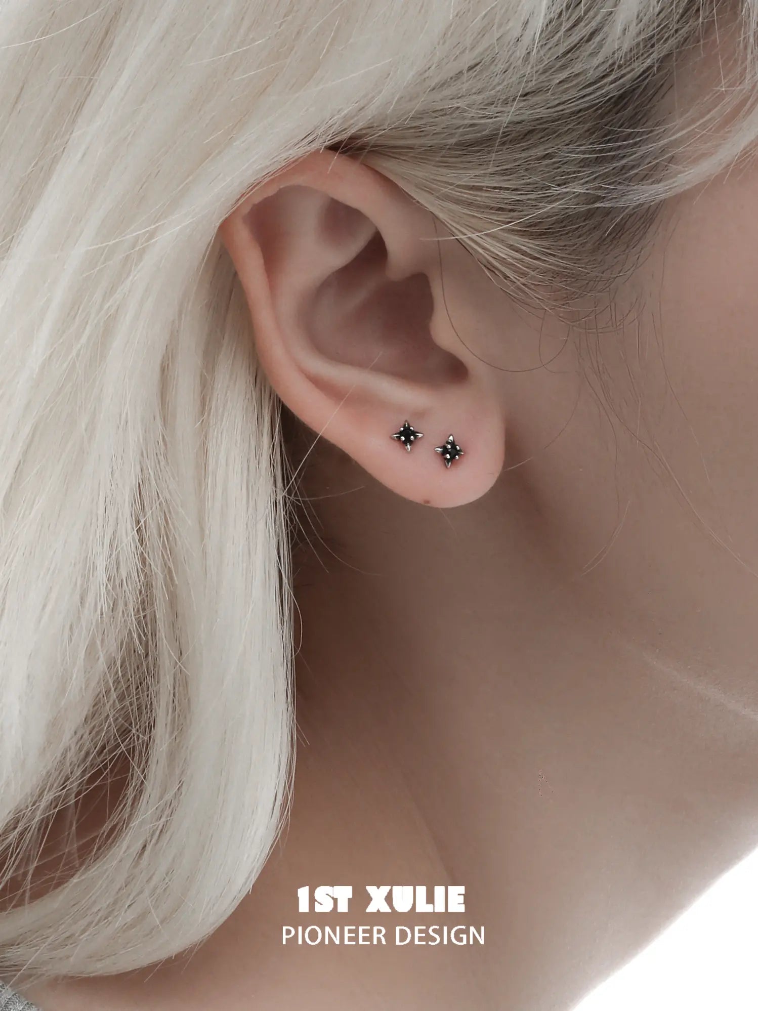 1ST XULIE Jewelry "FALLEN ANGEL" Vintage Fallen Angel Cross Stud Earrings in Brass - Detail Shot
