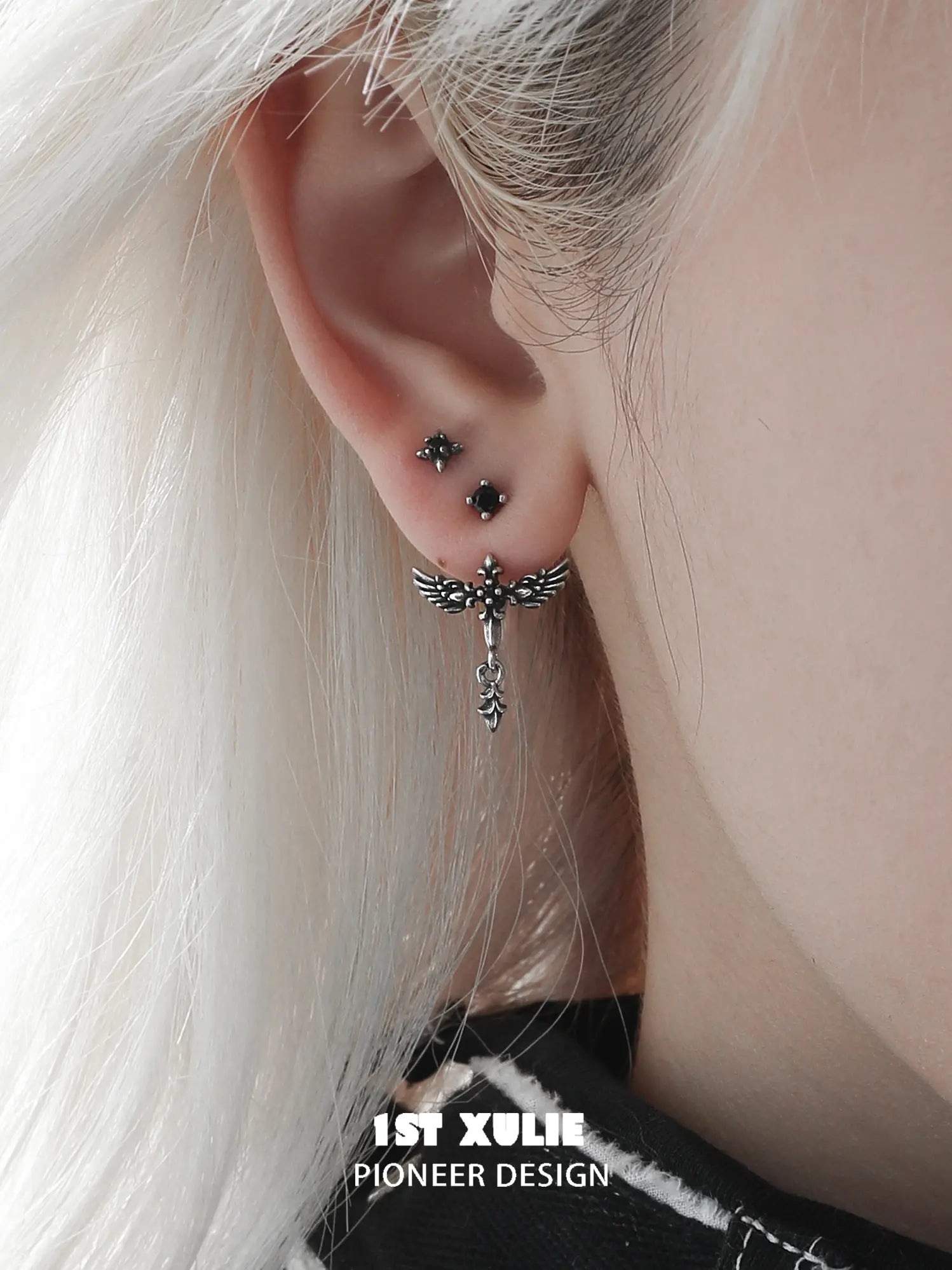 1ST XULIE Jewelry "FALLEN ANGEL" Vintage Fallen Angel Cross Stud Earrings in Brass - Product View