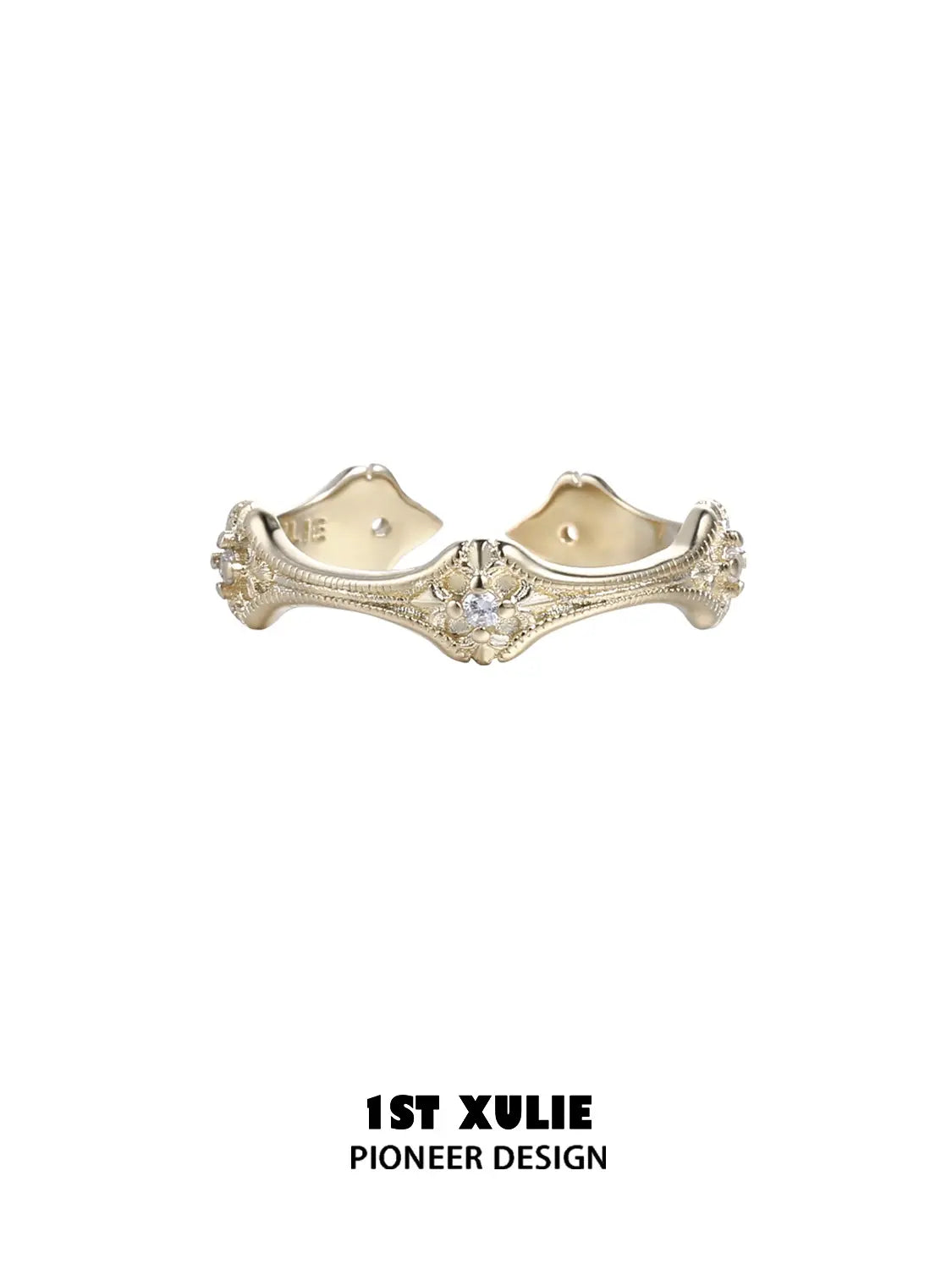 1ST XULIE Jewelry "Bastet" Vintage Fleur-de-lis Adjustable Ring in 925 Sterling Silver - Close Up View