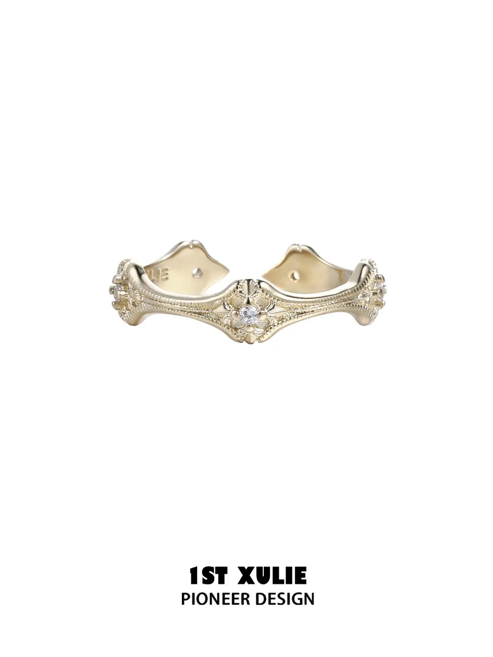 1ST XULIE Jewelry "Bastet" Vintage Fleur-de-lis Adjustable Ring in 925 Sterling Silver - Close Up View