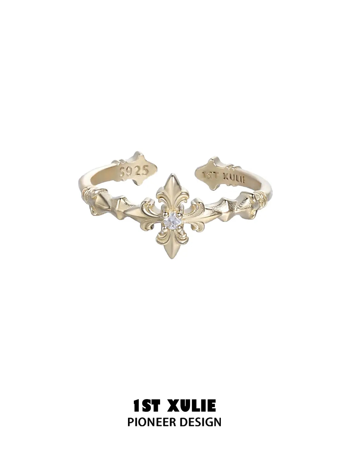 1ST XULIE Jewelry "Bastet" Vintage Fleur-de-lis Adjustable Ring in 925 Sterling Silver - Lifestyle Shot