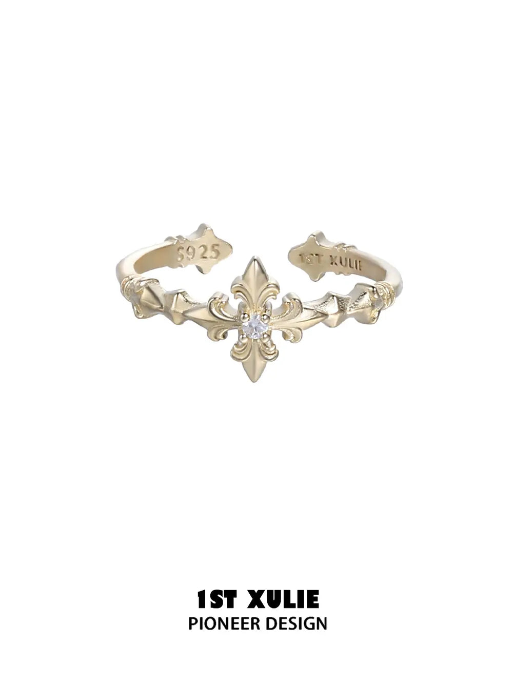 1ST XULIE Jewelry "Bastet" Vintage Fleur-de-lis Adjustable Ring in 925 Sterling Silver - Lifestyle Shot