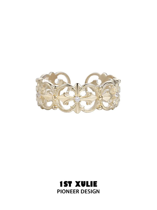 1ST XULIE Jewelry "Bastet" Vintage Fleur-de-lis Adjustable Ring in 925 Sterling Silver - Side View