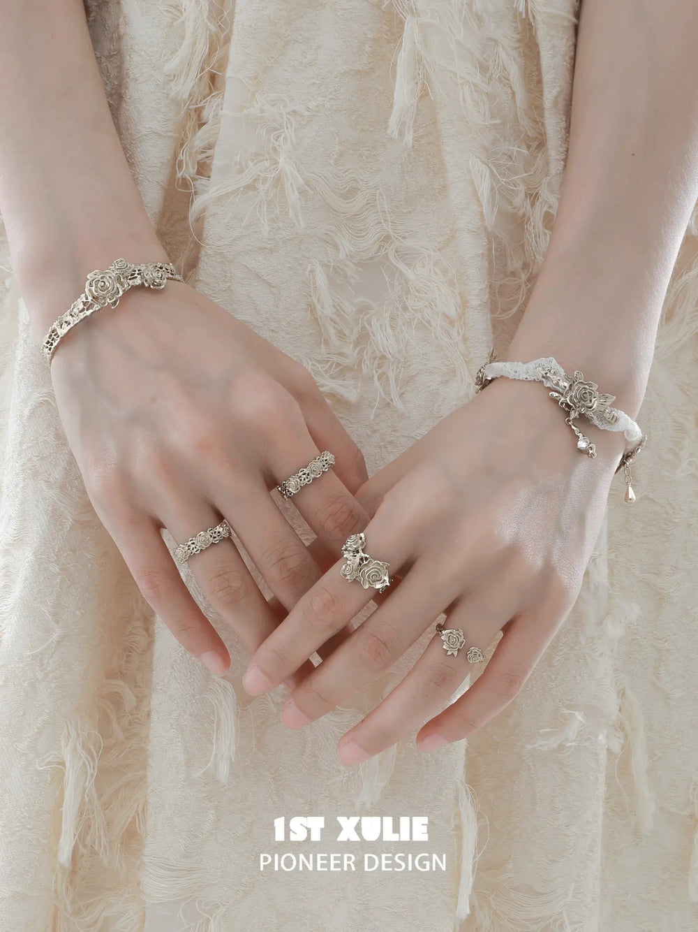 1ST XULIE Jewelry "Lace Rose" Vintage Floral Charm Bracelet in 18K Gold Plated - Product View