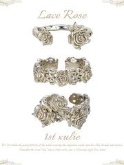 1ST XULIE Jewelry "Lace Rose" Vintage Floral Lace Rose Adjustable Ring in Light Gold Plated Brass - Detail Shot