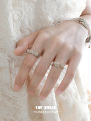1ST XULIE Jewelry "Lace Rose" Vintage Floral Lace Rose Adjustable Ring in Light Gold Plated Brass - Product View