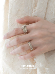 1ST XULIE Jewelry "Lace Rose" Vintage Floral Lace Rose Adjustable Ring in Light Gold Plated Brass - Product View