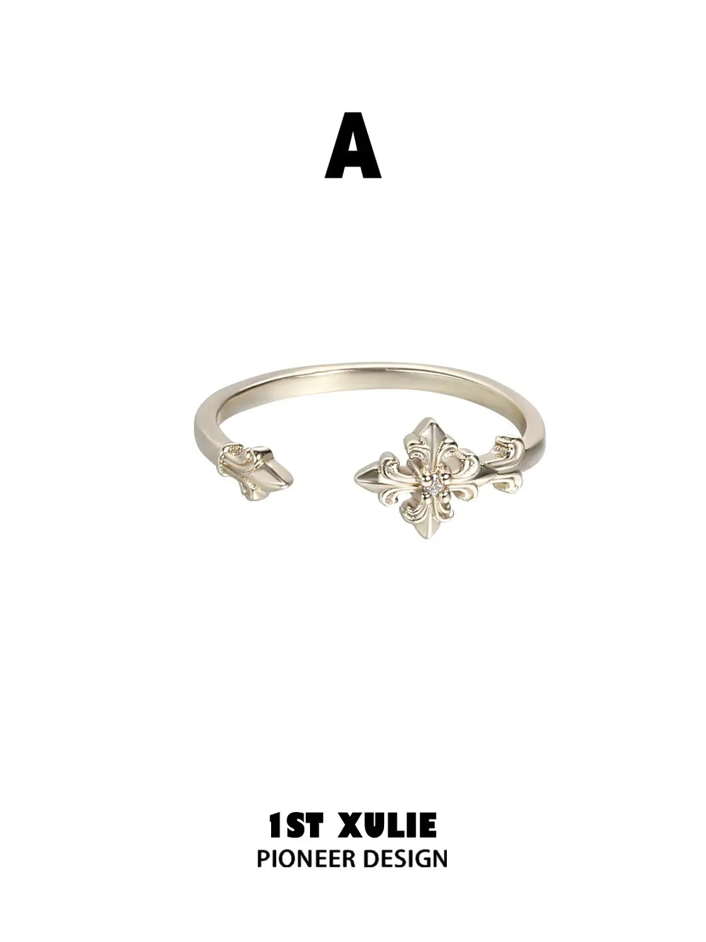 1ST XULIE Jewelry "Bastet" Vintage Iris Adjustable Pinky Ring in 925 Sterling Silver - Angle View 2