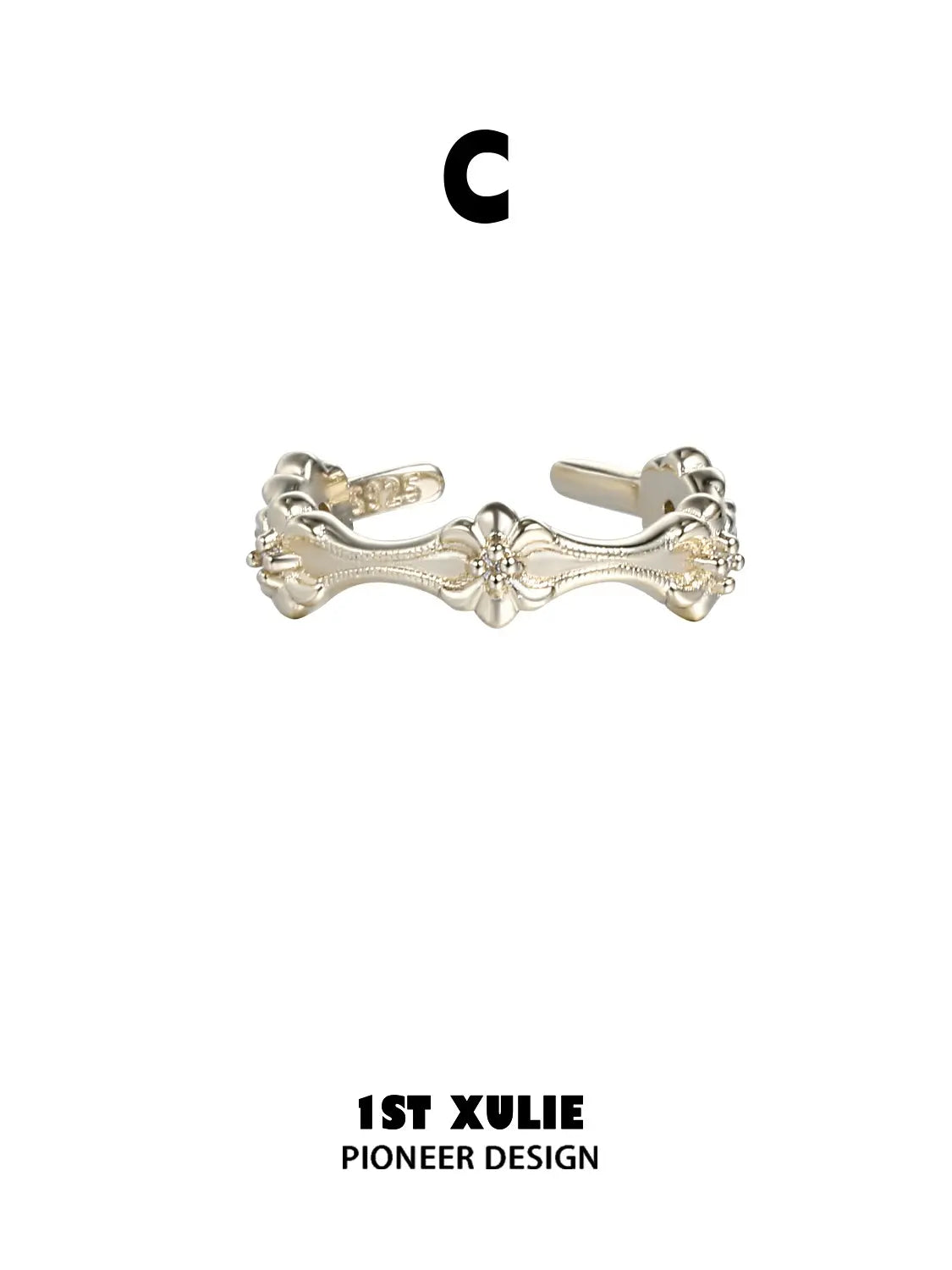 1ST XULIE Jewelry "Bastet" Vintage Iris Adjustable Pinky Ring in 925 Sterling Silver - Lifestyle Shot