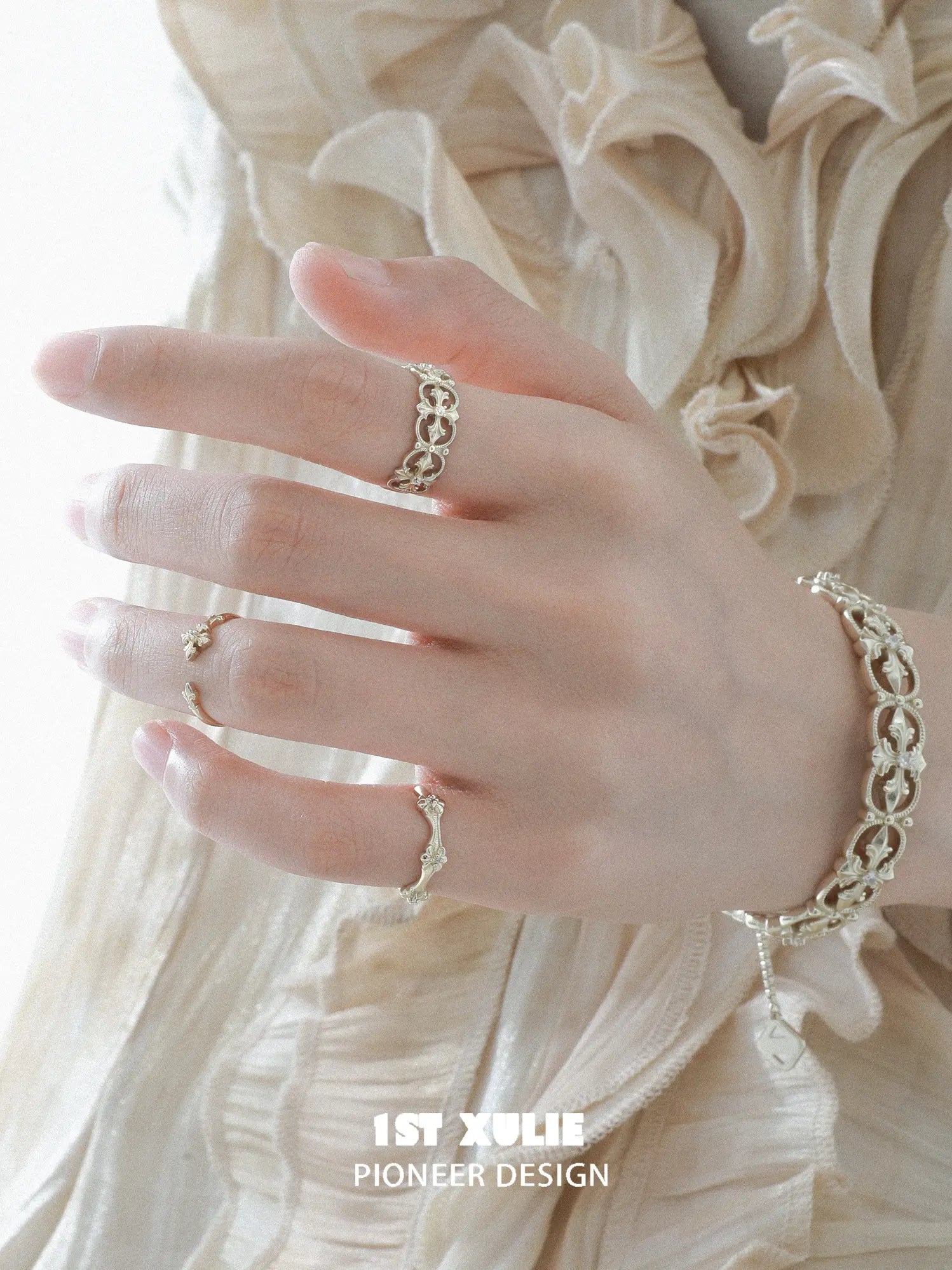 1ST XULIE Jewelry "Bastet" Vintage Iris Adjustable Pinky Ring in 925 Sterling Silver - Product View