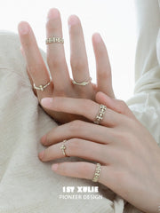 1ST XULIE Jewelry "Bastet" Vintage Iris Adjustable Pinky Ring in 925 Sterling Silver - On Model
