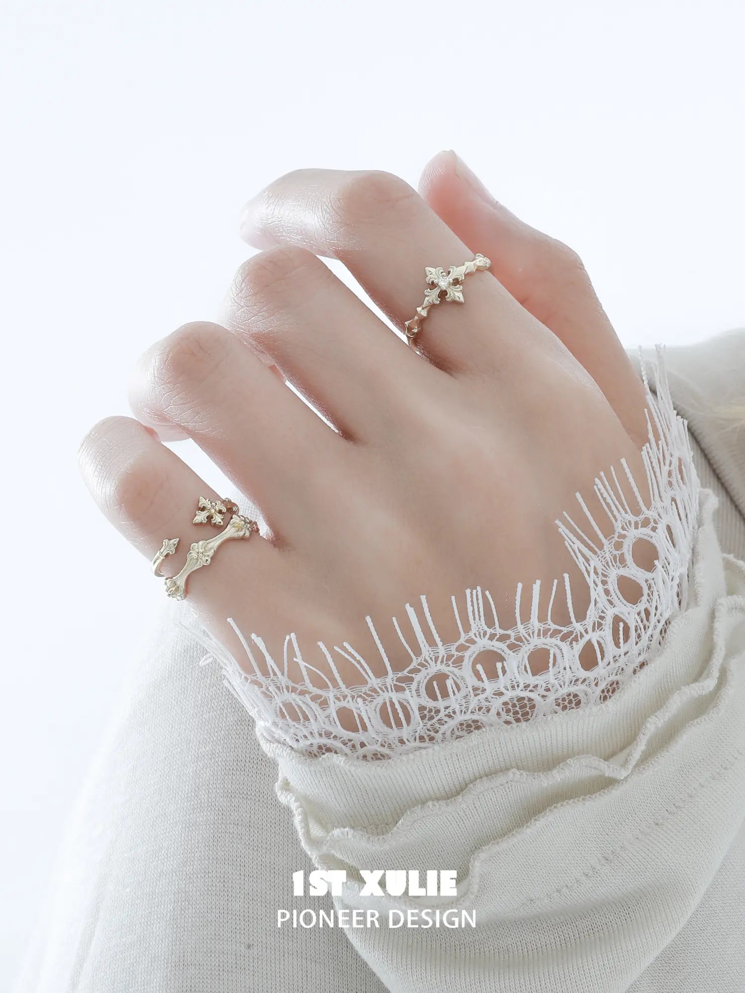 1ST XULIE Jewelry "Bastet" Vintage Iris Adjustable Pinky Ring in 925 Sterling Silver - Side View