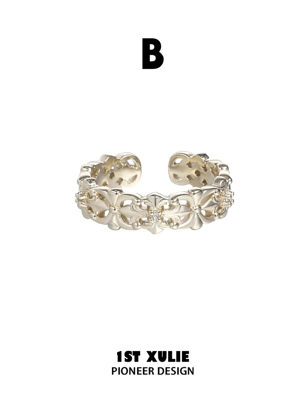 1ST XULIE Jewelry "Bastet" Vintage Iris Adjustable Pinky Ring in 925 Sterling Silver - Texture Detail
