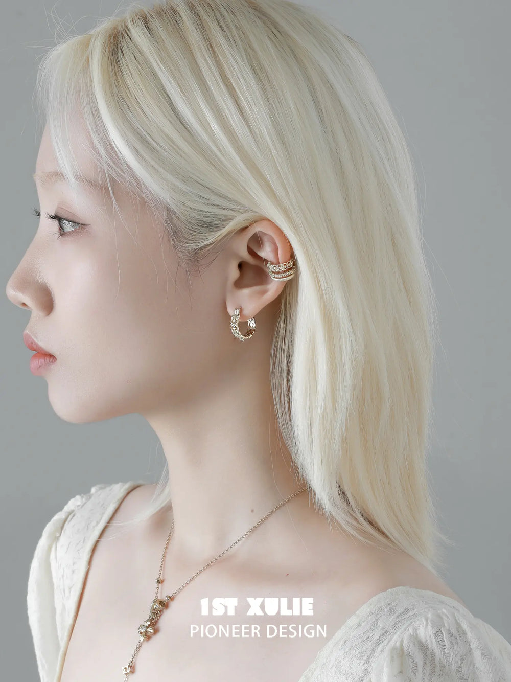 1ST XULIE "Bastet" Vintage Iris Ear Cuffs in Platinum Plated - Alternate Angle View