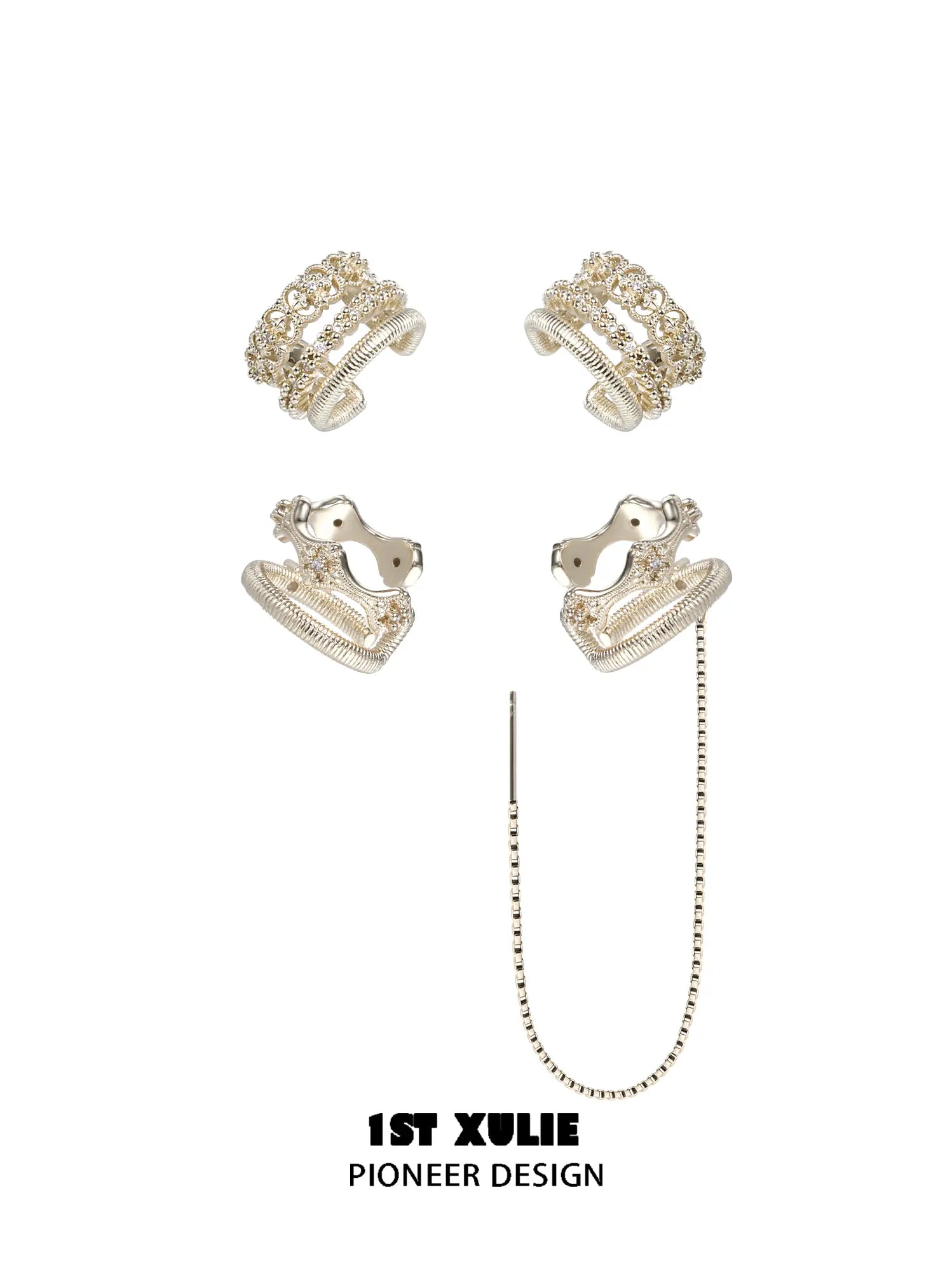 1ST XULIE "Bastet" Vintage Iris Ear Cuffs in Platinum Plated - Side View