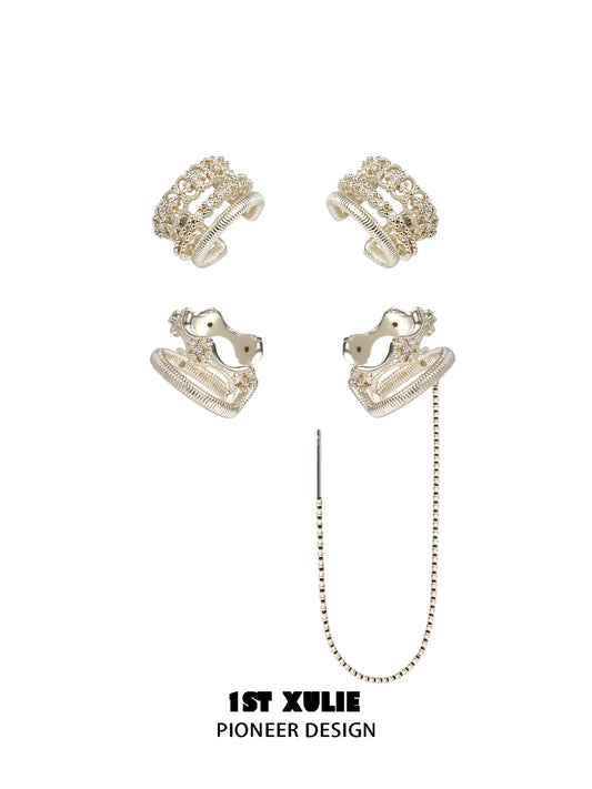 1ST XULIE "Bastet" Vintage Iris Ear Cuffs in Platinum Plated - Side View