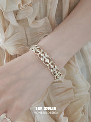 1ST XULIE Jewelry "Bastet" Vintage Iris Statement Bracelet in Brass - On Model