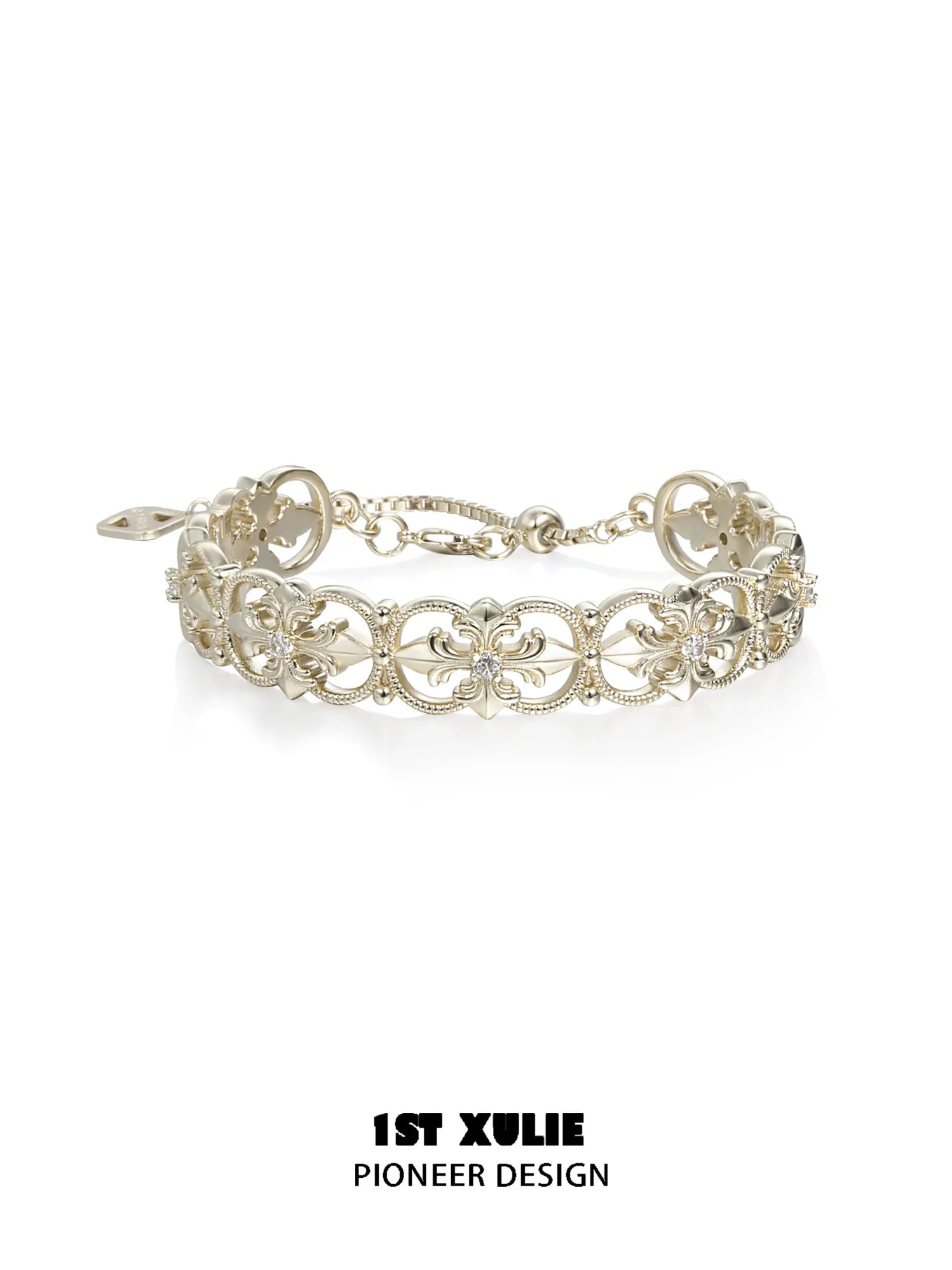 1ST XULIE Jewelry "Bastet" Vintage Iris Statement Bracelet in Brass - Side View