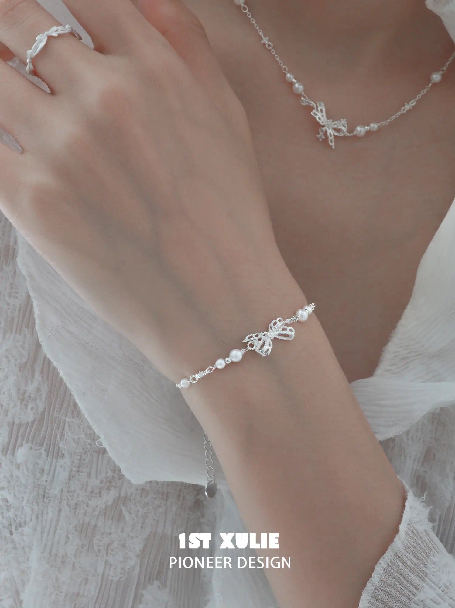 1ST XULIE Jewelry "STARLIGHT LACE" Vintage Lace Bowknot Bracelet in 925 Sterling Silver - Side View