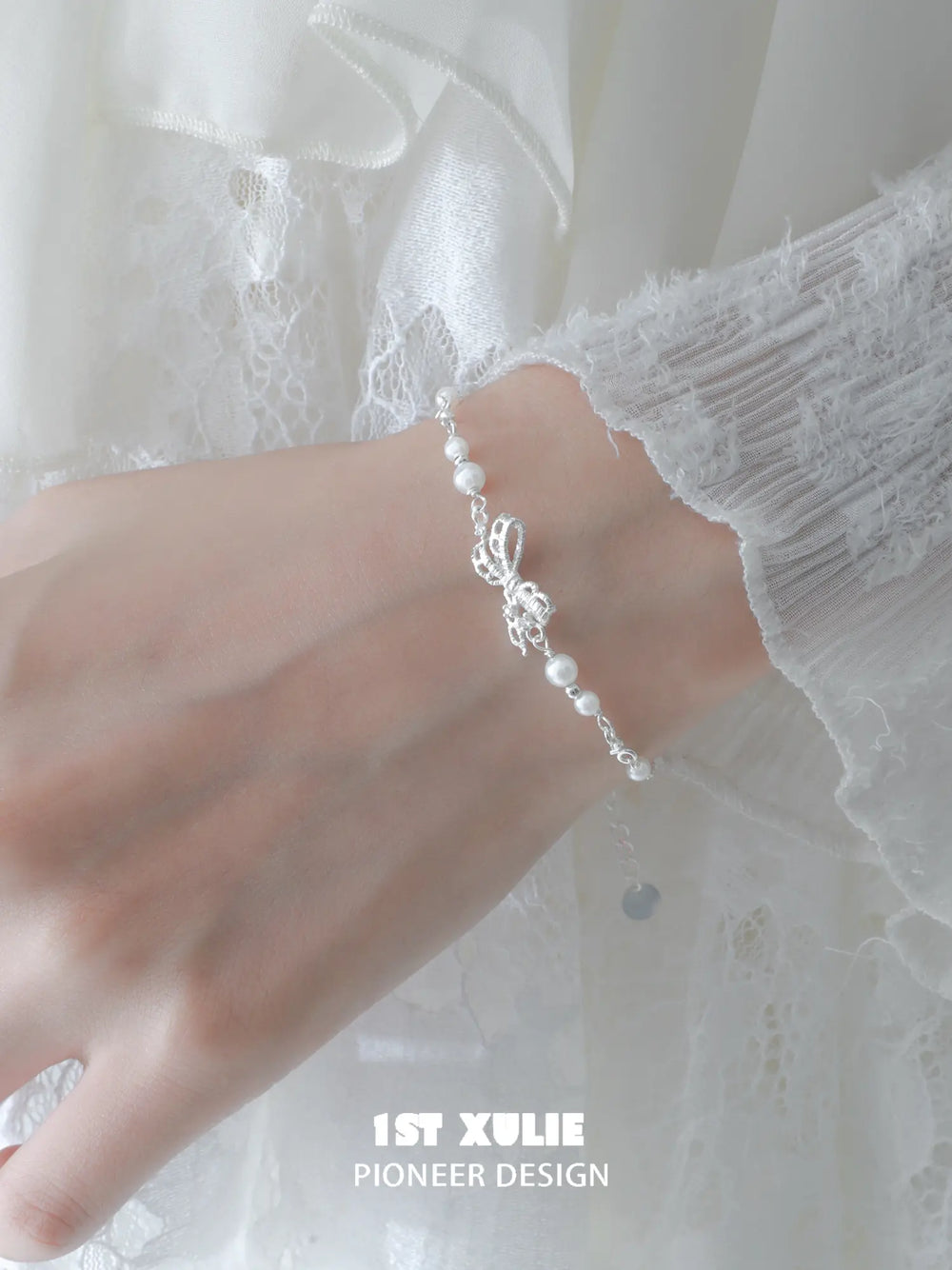 1ST XULIE Jewelry "STARLIGHT LACE" Vintage Lace Bowknot Bracelet in 925 Sterling Silver - Lifestyle Shot