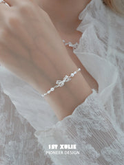 1ST XULIE Jewelry "STARLIGHT LACE" Vintage Lace Bowknot Bracelet in 925 Sterling Silver - On Model