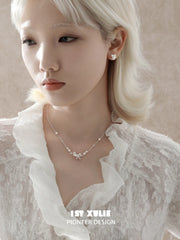 1ST XULIE Jewelry "STARLIGHT LACE" Vintage Lace Bowknot Pearl Stud Earrings in 925 Sterling Silver - Product View