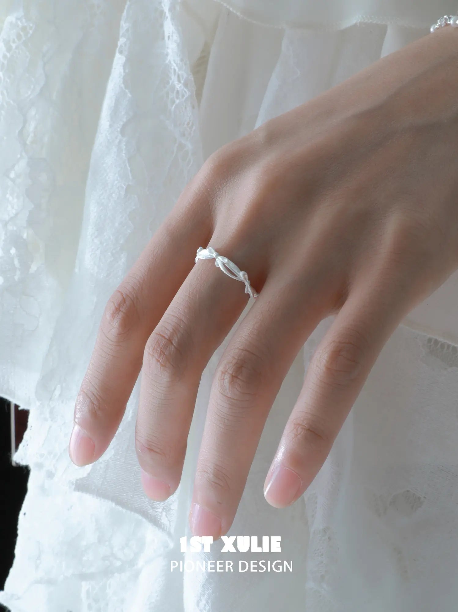1ST XULIE Jewelry "STARLIGHT LACE" Vintage Lace Bowknot Ring in 925 Sterling Silver - Detail Shot