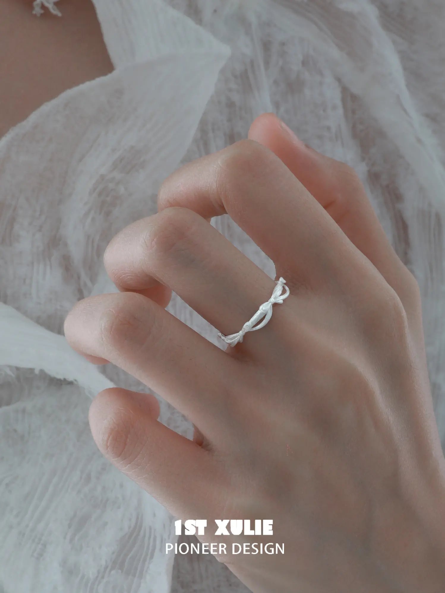 1ST XULIE Jewelry "STARLIGHT LACE" Vintage Lace Bowknot Ring in 925 Sterling Silver - Side View