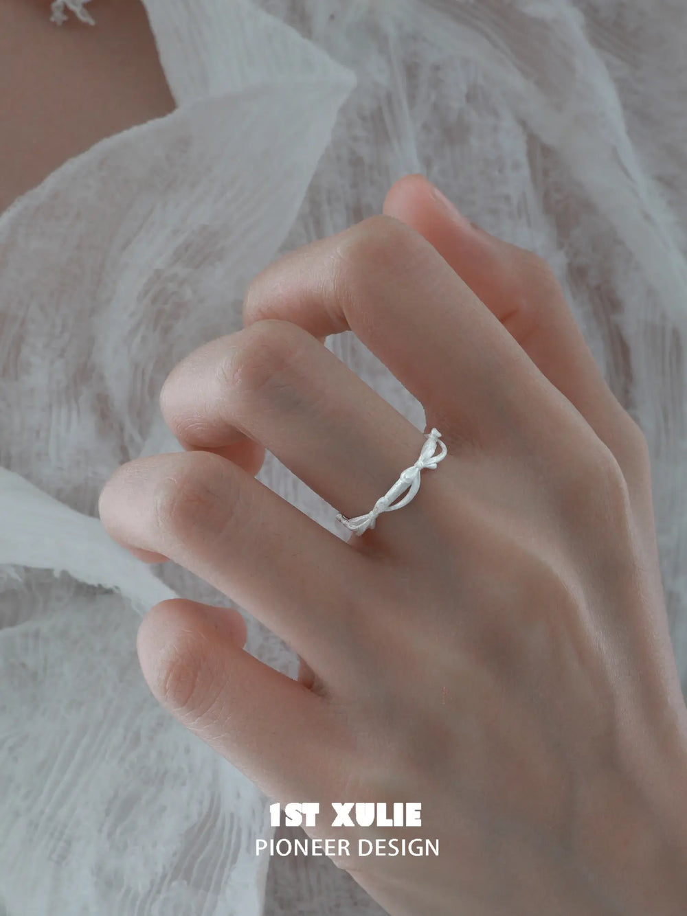 1ST XULIE Jewelry "STARLIGHT LACE" Vintage Lace Bowknot Ring in 925 Sterling Silver - Side View
