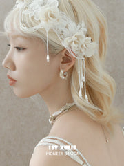 1ST XULIE Jewelry "Lace Rose" Vintage Woven Flower Drop Earrings in 18K Gold Plated - Product View