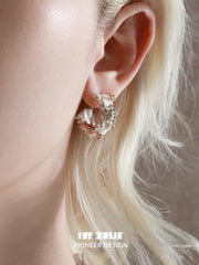1ST XULIE Jewelry "Lace Rose" Vintage Woven Flower Drop Earrings in 18K Gold Plated - On Model