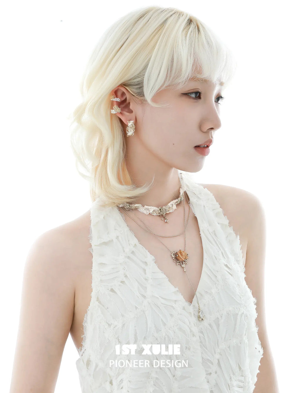 1ST XULIE Jewelry "Lace Rose" Vintage Woven Flower Drop Earrings in 18K Gold Plated - Texture