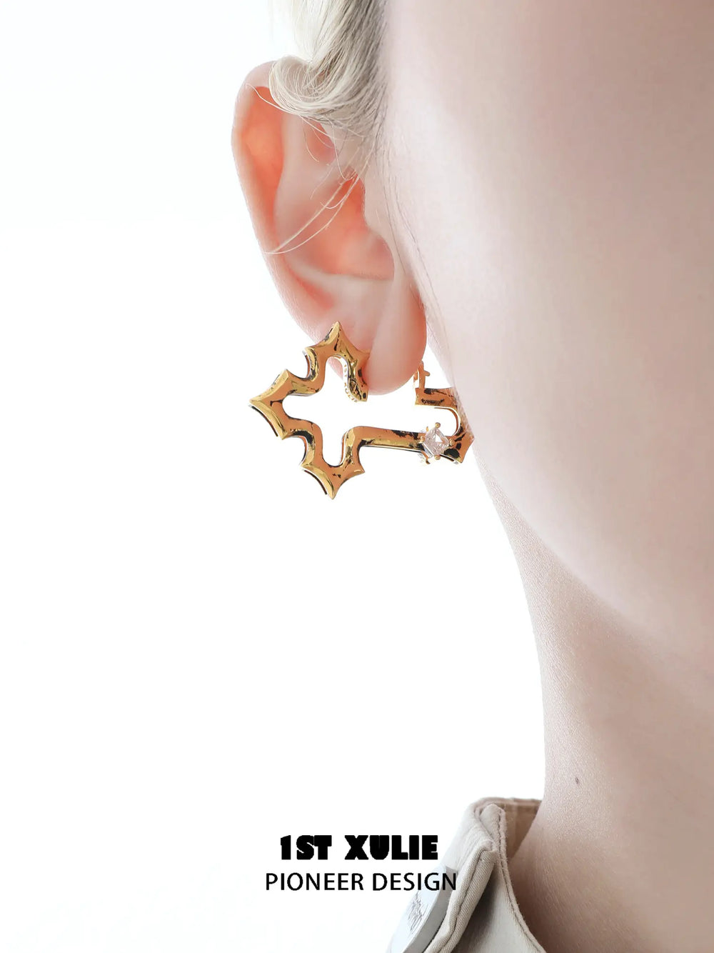 1ST XULIE Jewelry "Bastet" Vintage Zirconia Iris Cross Statement Stud Earrings - Angle 1