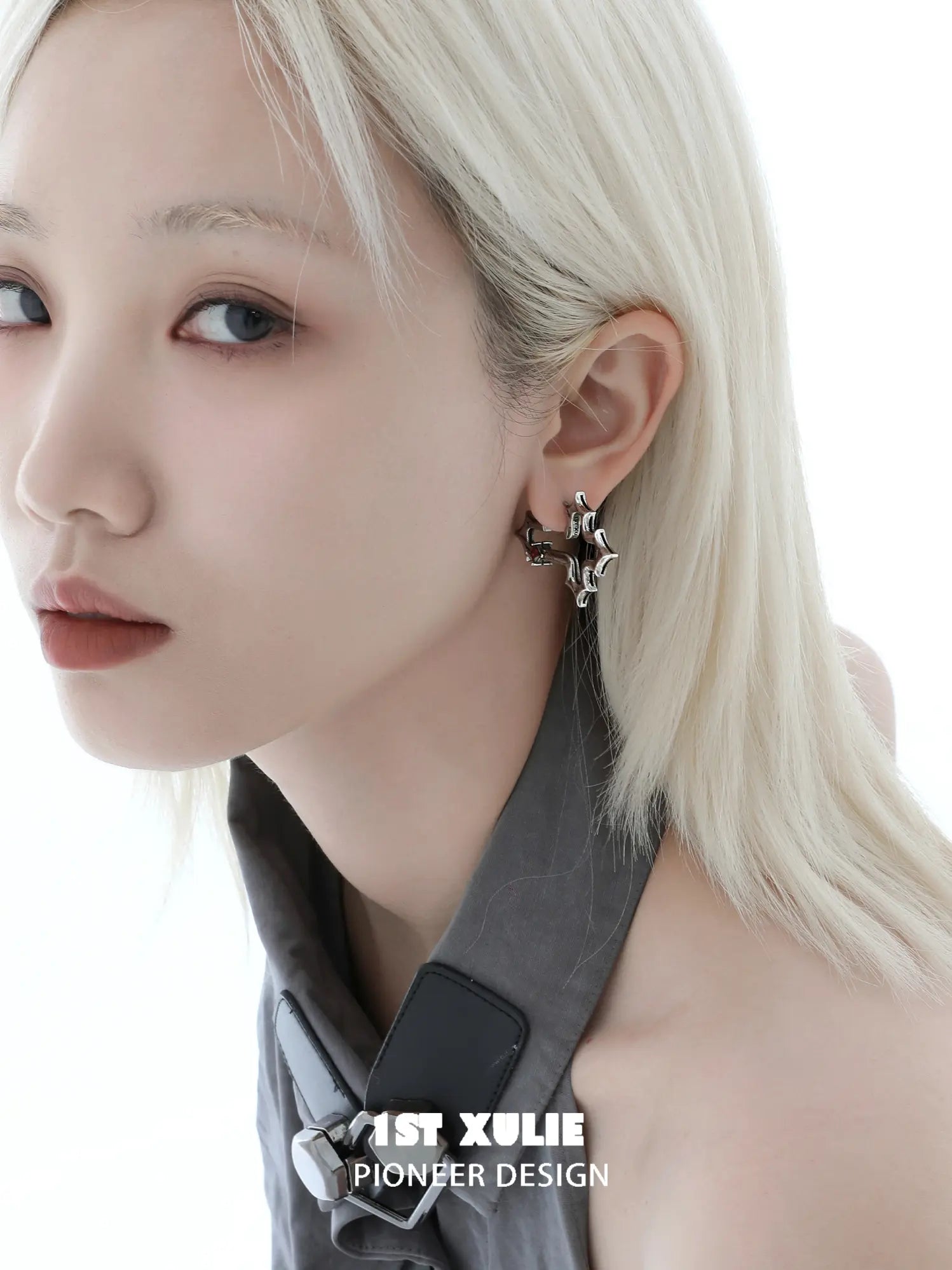 1ST XULIE Jewelry "Bastet" Vintage Zirconia Iris Cross Statement Stud Earrings - Lifestyle Shot