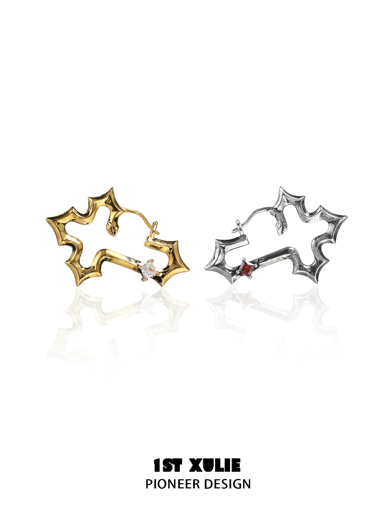 1ST XULIE Jewelry "Bastet" Vintage Zirconia Iris Cross Statement Stud Earrings - Packaging View