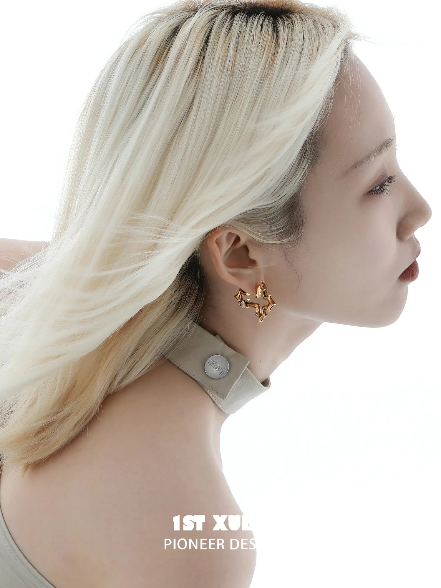 1ST XULIE Jewelry "Bastet" Vintage Zirconia Iris Cross Statement Stud Earrings - Side View