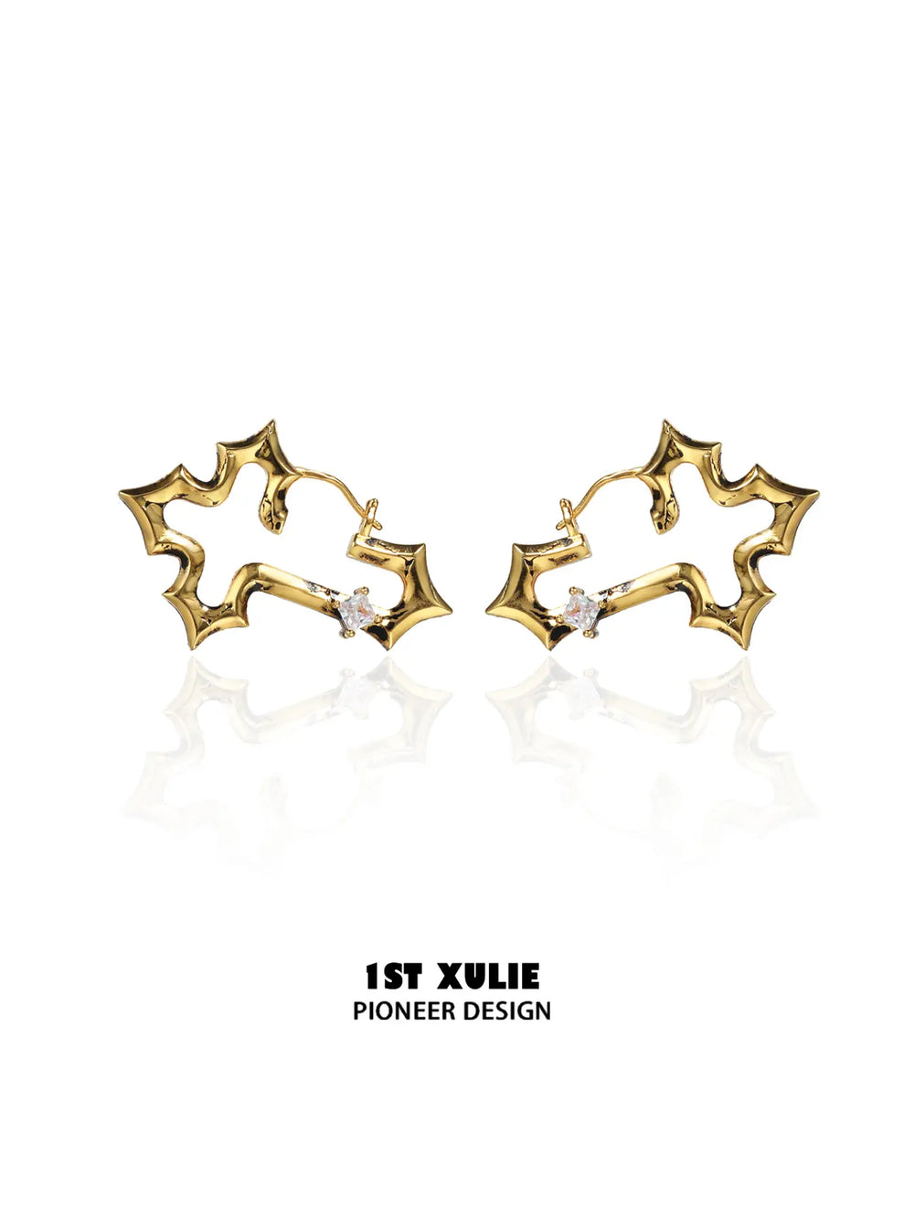"Bastet" Vintage Zirconia Iris Cross Statement Stud Earrings - Image 11