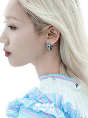 1ST XULIE "Ghosts Black Cat" Whimsical Enamel Black Cat Stud Earrings in Platinum Plated - Back View