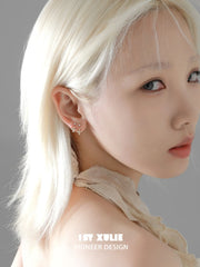 1ST XULIE Jewelry "Bastet" Zirconia Iris Floral Stud Earrings in 18K Gold Plated Brass - Detail Shot